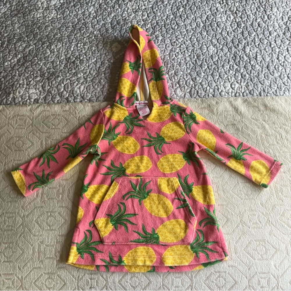 Tommy Bahama Pink “towel” Hooded Dress with Pineapple Print. 12 month.